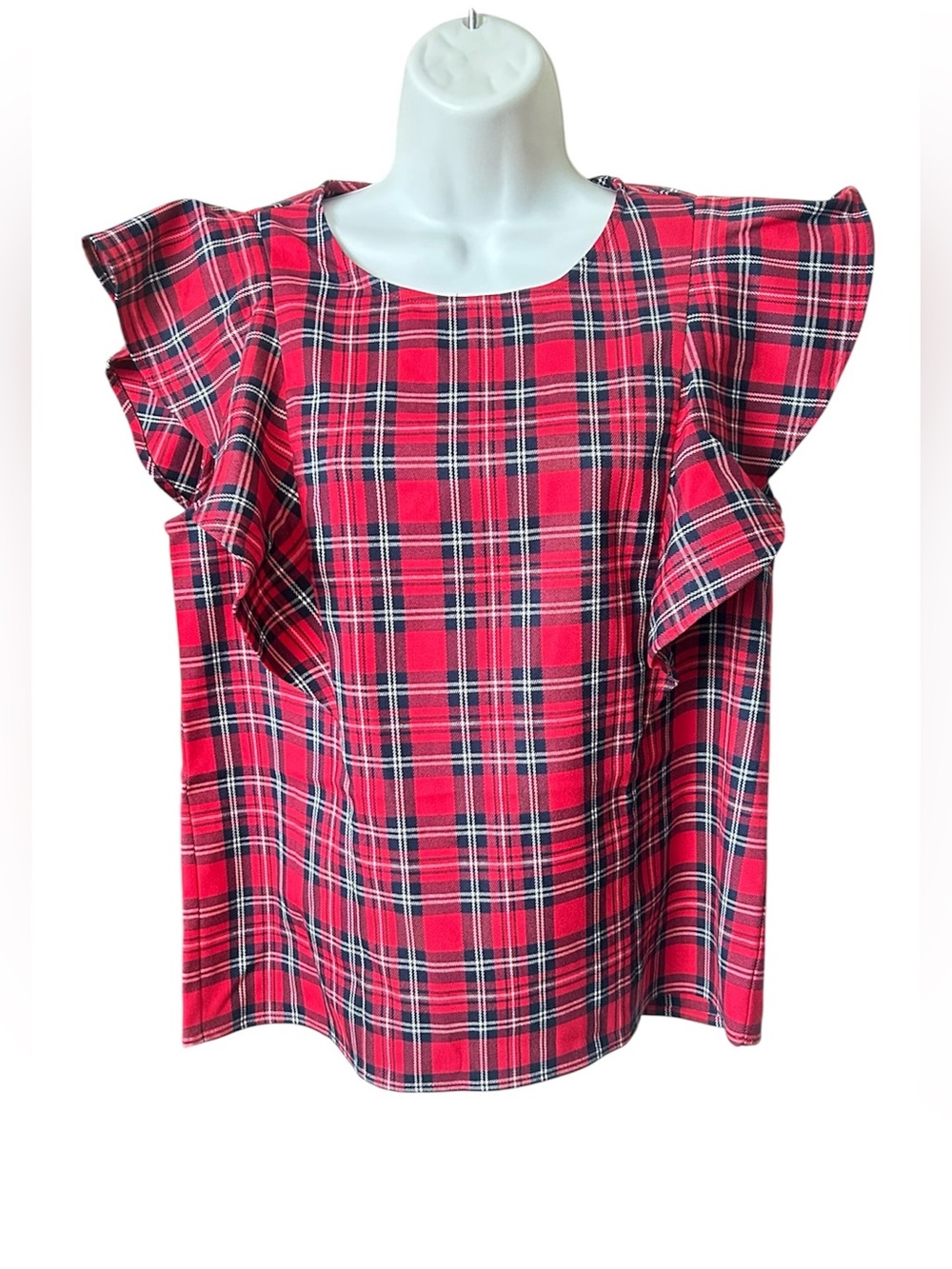 Draper James Red and Navy Plaid Ruffle Top, 10
